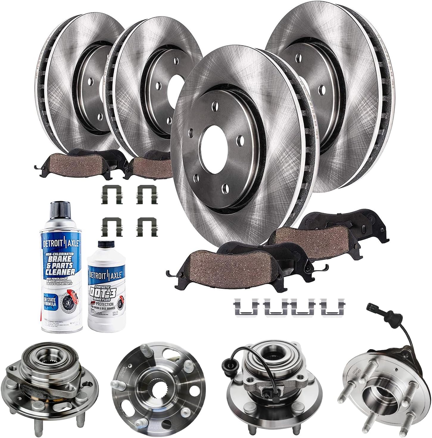 Detroit Axle - Brake Kit Wheel Bearing Hubs for 2010-2017 Chevy Equinox GMC Terrian Brake Rotors Ceramic Brakes Pads Wheel Bearing Hubs 2011 2012 2013 2014 2015 2016 Front and Rear Replacement