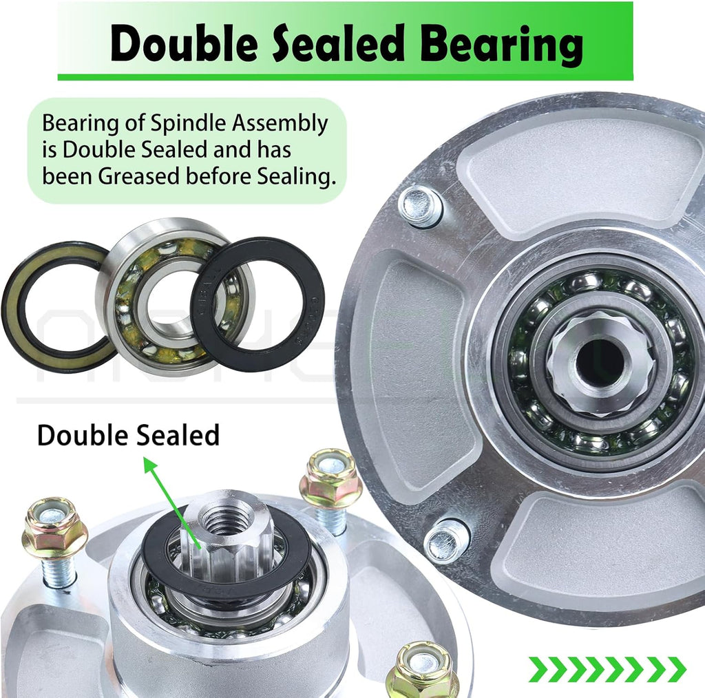 60 inch Deck Rebuild Kit for Hustler Raptor SD 935841 934778 935916 938696 937888 Includes 3x607418 Spindle Assembly 3x604704 Pulley 1x604711 Belt (5/8x154) 3x788166 Wheel 3x793794 Blades