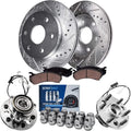 Detroit Axle - Front Brake Kit for K1500 K2500 Escalade Yukon Tahoe Drilled and Slotted Brake Rotors Ceramic Brakes Pads Wheel Bearing Hubs Replacement: 11.62' inch Front Rotors