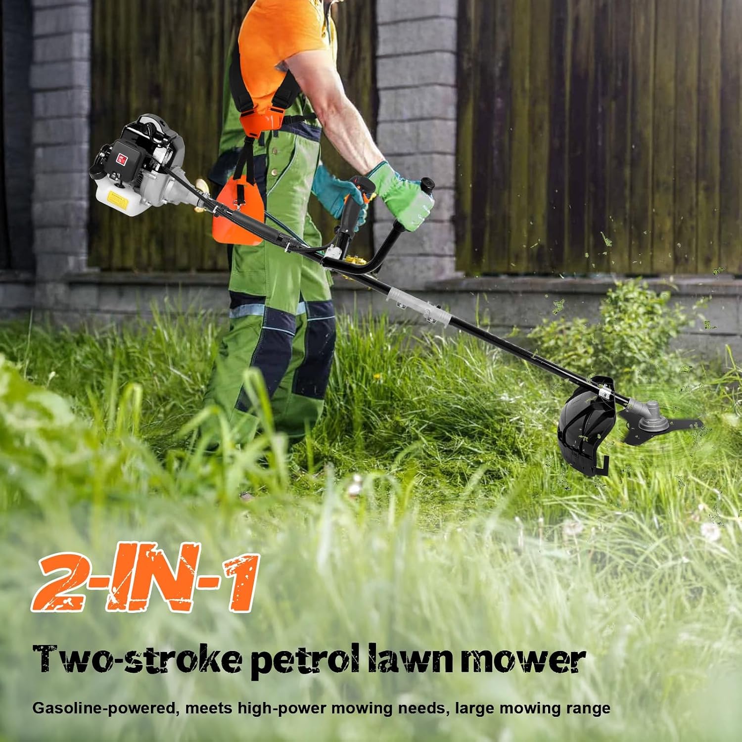 52CC 2-Stroke Gas Powered Electric Lawn Mower with Ergonomic Handle, Powerful Engine Weed Trimmer Electric Lawn Mower, Gas Powered Hedge Trimmer, Electric Weed Eater