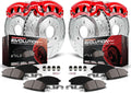 PowerStop Front and Rear Brake Kit for Ford Explorer 2011-19 |Flex 2012-19 |Taurus 2013-19 - Carbon-Fiber Ceramic Brake Pads + Drilled & Slotted Rotors + Red Powder Coated Calipers, KC5584