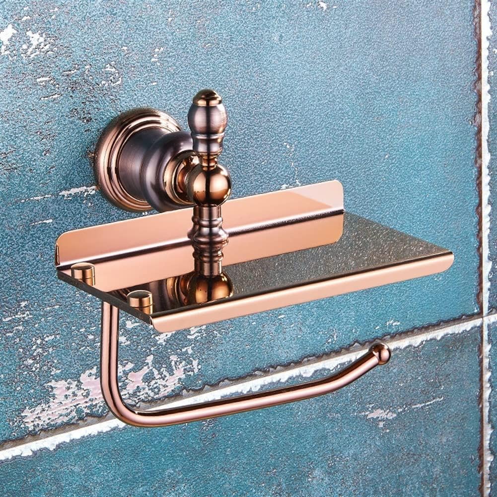 Bathroom Hardware Set Brown Bronze Rose Gold Towel Rack Set Towel Bar Toilet Paper Holder Towel Ring Wall Mounted Bathroom Accessories Kit Wall Mounted,Single Glass(Mobile Tissue Holder)