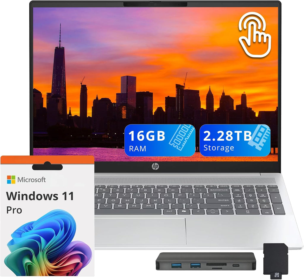 HP OmniBook 5 16' WUXGA Touchscreen Laptop, Intel Core Ultra 7 255U, 16GB LPDDR5, 2.28TB Storage (2TB SSD+288GB Docking Station Set), FHD IR Camera, Copilot, Num Keypad, Wi-Fi 6, Win 11 Pro, Silver