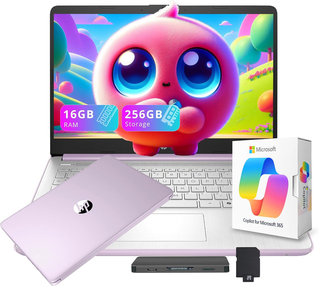 HP Flagship 14' HD Student&Business Laptop with AI Copilot, 13th Gen Intel 4-Core, 16GB RAM, 256GB Storage (128GB UFS + 128GB Docking Station), 1 Year Office 365, 720p Webcam, Win 11, Lavender Purple