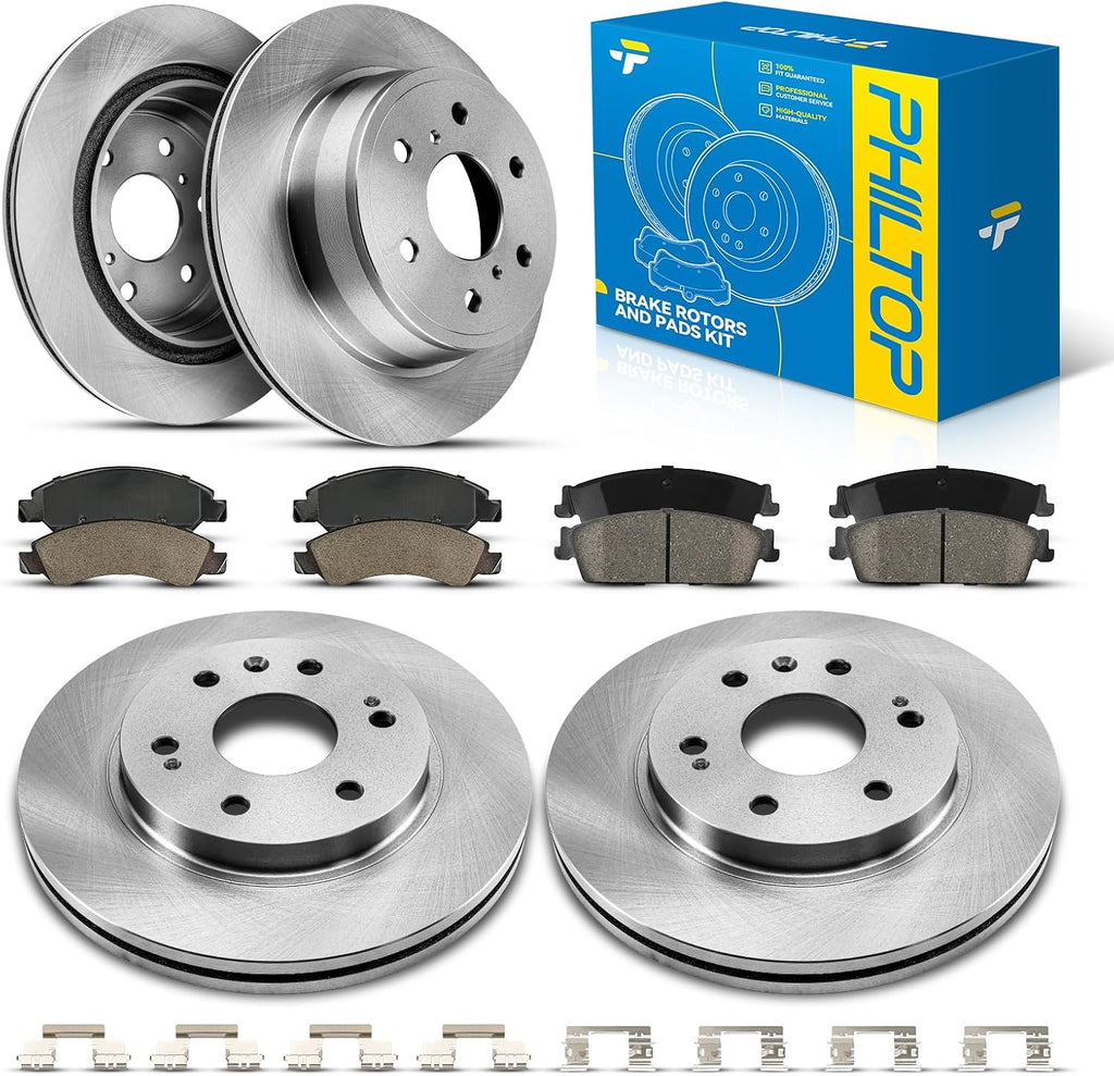 PHILTOP Front & Rear Brake Kit For 2007 2008 2009 2010 2011-2013 Chevrolet Silverado 1500, Disc Rotors with Ceramic Brake Pads Replace # 55097+D1363+55133+D1194, Front 12.99（330mm）,Rear 13.58（345mm）