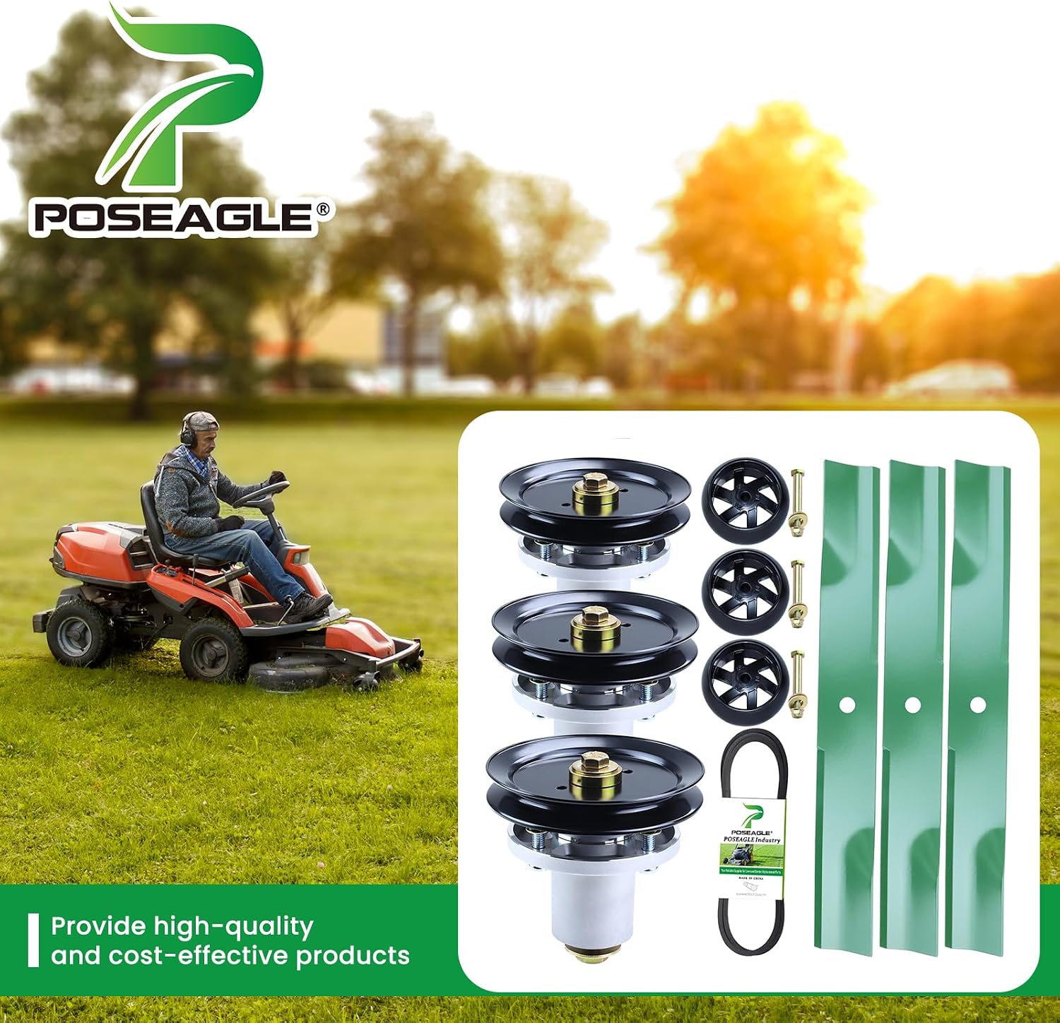 60 Inch Mower Deck Rebuild Kit for Hustler Raptor SD 934778 935916 935841 Includes 3 Pack 601804 Spindle Assembly with 604704 Spindle Pulley 788166 Wheel 793794 Blade 604711 Belt 5/8x154