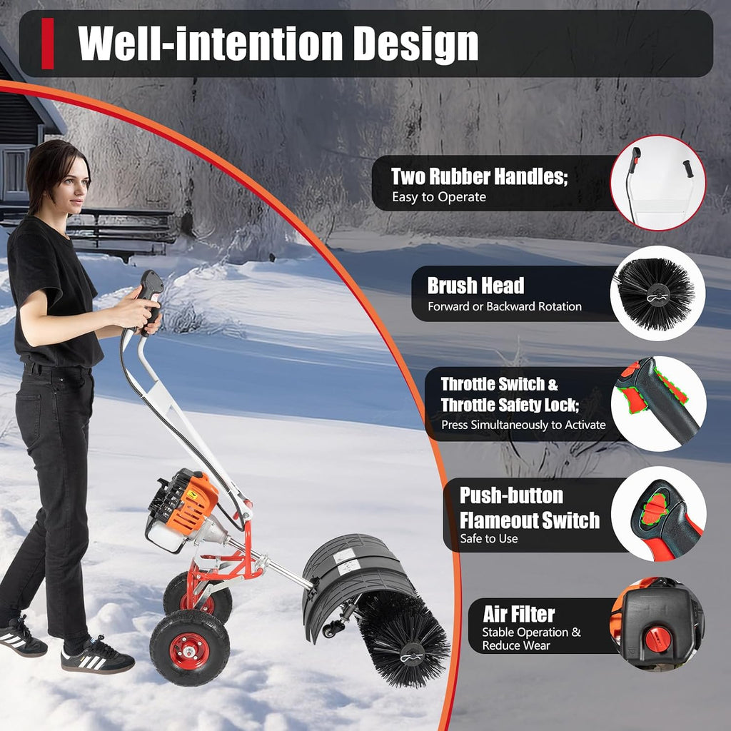 Gas Power Broom Sweeper,Artificial Grass Sweeper,Artificial Turf Vacuum,Powered Brush Sweeping Broom Walk-Behind Outdoor Hand Push Sweep Machine for Lawn Leaf Snow Grass Gravel Cleaning