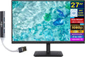 acer 27' FHD IPS Monitor with 4ms Response Time, Anti Glare, VESA Mount (100mm), HDMI, VGA & Dockztorm USB Port Expander, Black Color