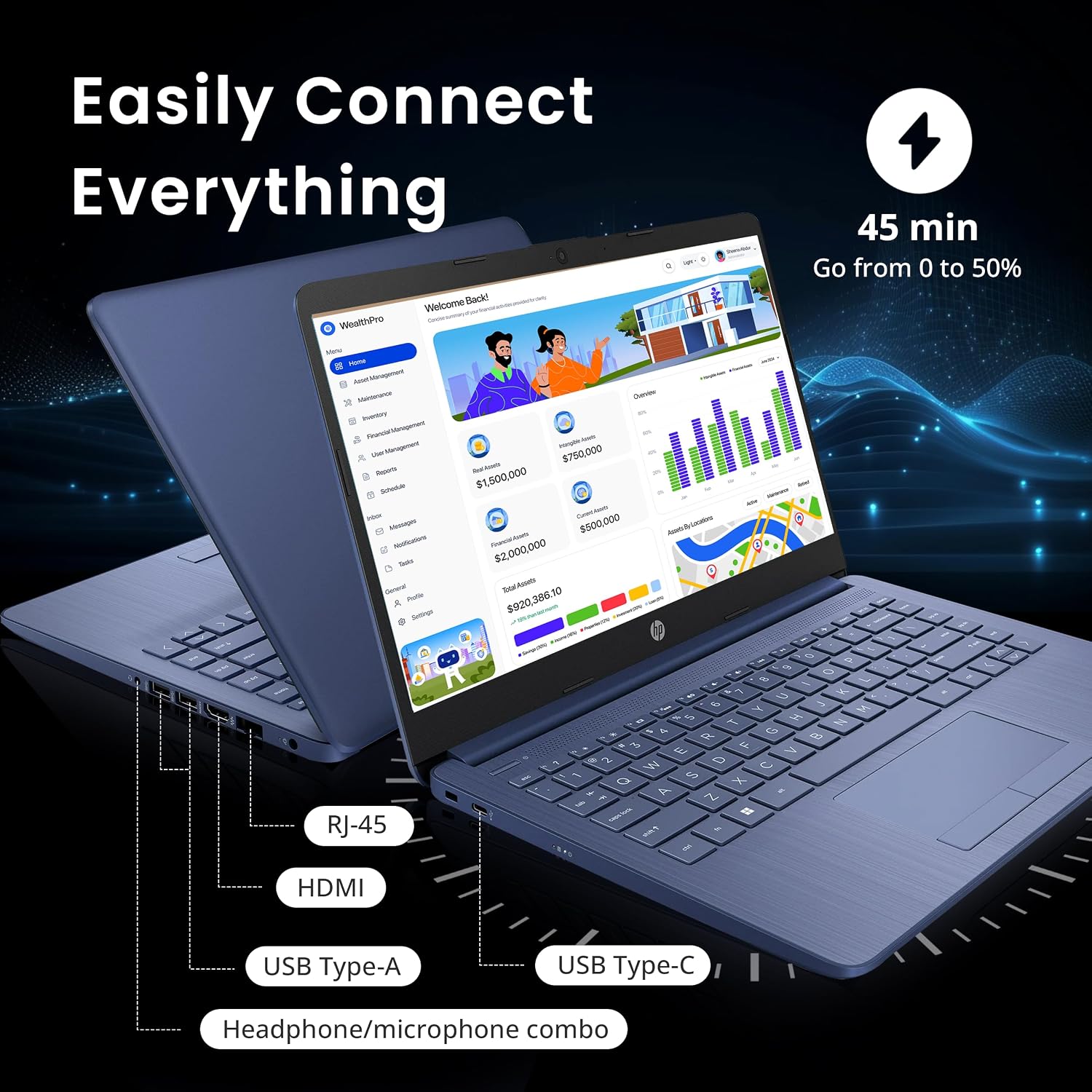 HP Stream 14' HD Lightweight Laptop, Intel Celeron N4120, 16GB RAM, 1.22TB Storage(64GB eMMC+160GB Docking Station Set+1TB Cloud Storage), Intel UHD Graphics, 1 Year Office 365, WiFi, Win 11s, Blue