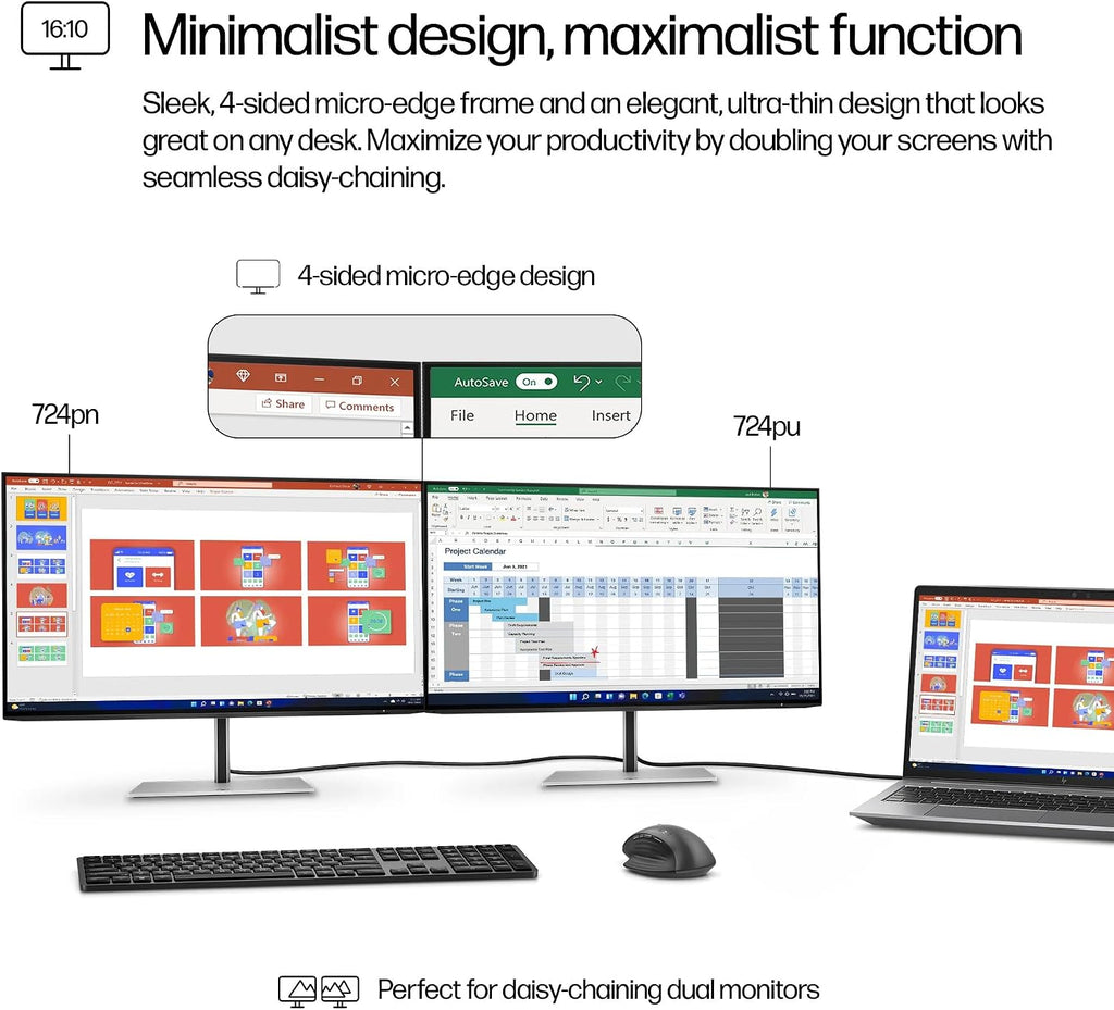 HP Series 7 Pro 24 Inch WUXGA Desktop Monitor 724pn 100Hz IPS 16:10 350 nits Anti-Glare Height Adjustable Tilt Swivel Pivot VESA Mountable HDMI USB Hub DisplayPort 5ms Black/Silver 8X534AA (Renewed)