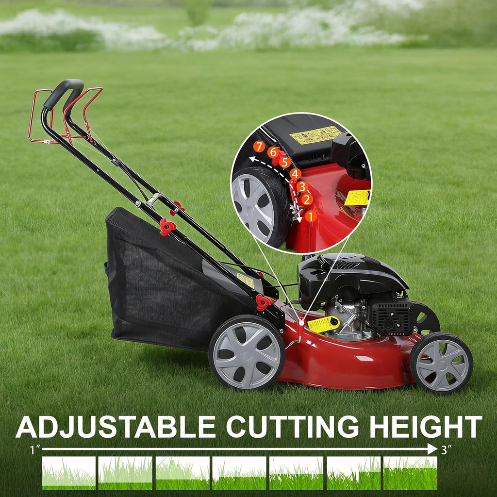 3 in 1 Gas Lawn Mower 141cc - Self Propelled Lawnmower & Walk-Behind Gas Push Mower Dual Option, with 50l Grass Bag Big Wheels, Lawn Mower Gas, Gas Mower for All Season Landscaping (Upgraded 01)