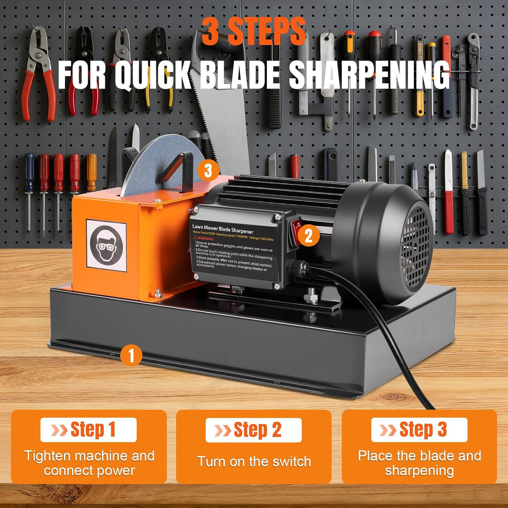 Lawn Mower Blade Sharpener – 1HP 750W Lawnmower Bench Grinder with 9-inch Ceramic Wheel for High/Low Lift, Flat & Gator Blades