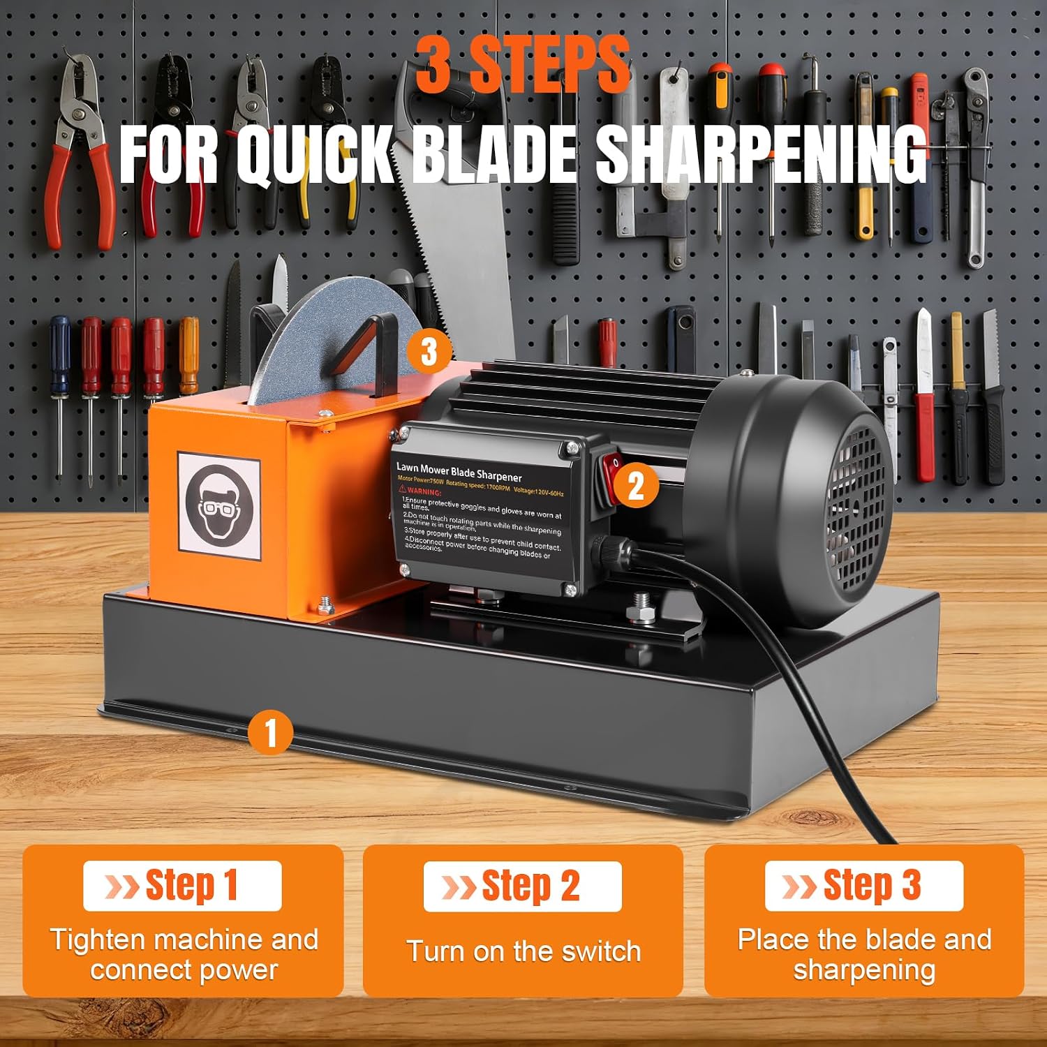 Lawn Mower Blade Sharpener – 1HP 750W Lawnmower Bench Grinder with 9-inch Ceramic Wheel for High/Low Lift, Flat & Gator Blades