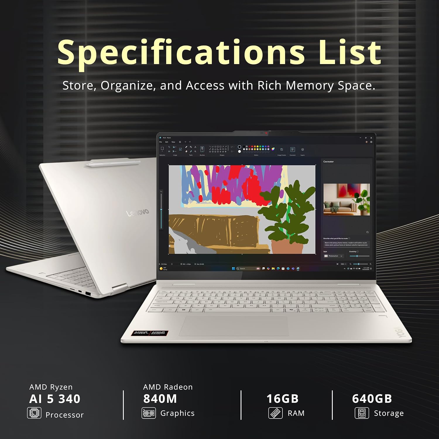 Lenovo Yoga 7 16' WUXGA 2-in-1 Touch Copilot+ Laptop, AMD Ryzen AI 5 340, 16GB LPDDR5X, 640GB Storage(512GB SSD+128GB Docking), AMD Radeon 840M, Backlit Keyboard, Fingerprint, WiFi 7, Win 11, Seashell