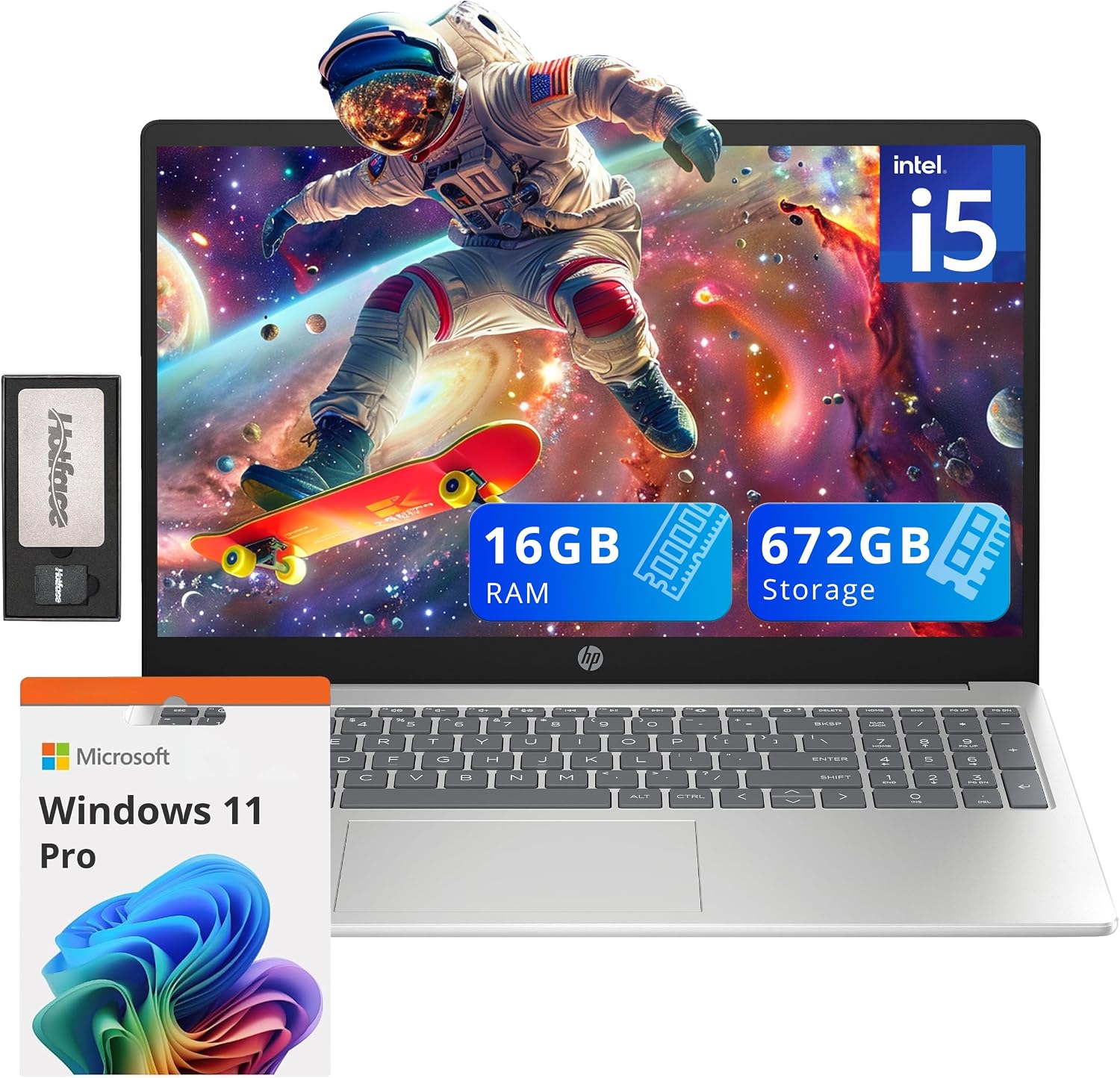 HP Pavilion 15.6' FHD IPS Anti-Glare Laptop, Intel i5-1235U, 16GB RAM, 672GB Storage(512GB SSD + 160GB Docking Station Set), Iris Xe Graphics, Num Pad, HD Webcam, Wi-Fi 6, Windows 11 Pro, Silver