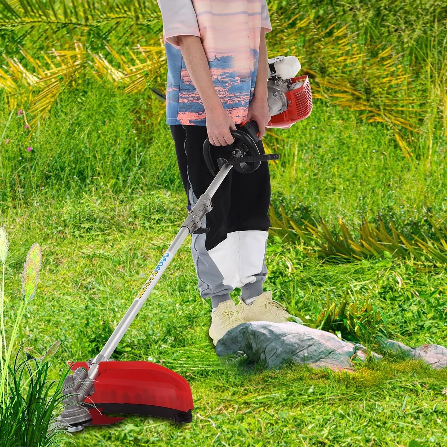 YOXIER Lawn Mower,Hedge Clippers,Gas Powered Brush Cutter,Hedge Trimmer Gas Powered,52cc Petrol Hedge Trimmer,Gas Powered Pole Saw for Garden Pruning & Greening Shaping Red