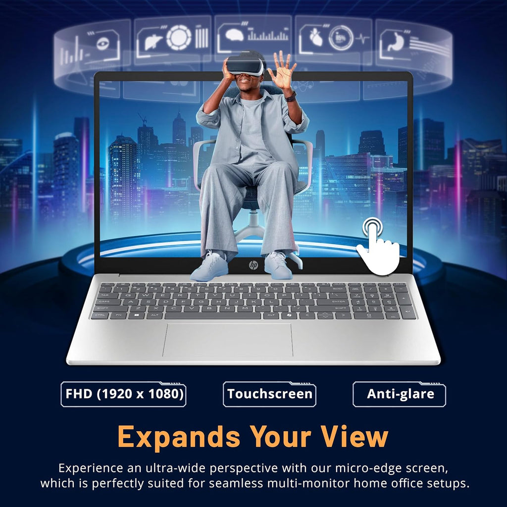 HP 15.6' FHD Touchscreen Laptop, Intel i7-1355U, 16GB DDR4 RAM, 512GB PCIe SSD, ‎Intel Iris Xe Graphics, Full-Size Keyboard, Wi-Fi 6, Win 11, Silver (Renewed)