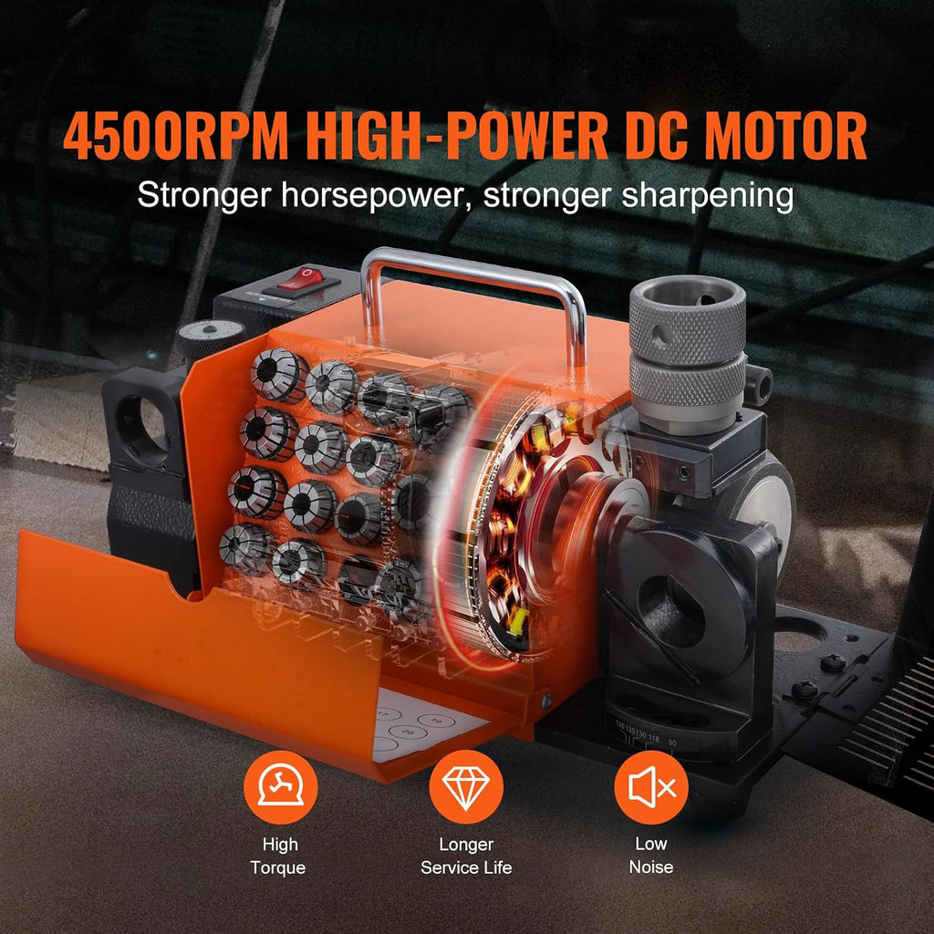 VEVOR Drill Bits Sharpener, 3-20mm Drill Bits Grinder Sharpener, Lip Relief Angle & 95°-135° Point Angle Adjustable Drill Bit Re-Sharpener, Portable Sharpening Machine with 18 Collets, CBN & SDC Wheel