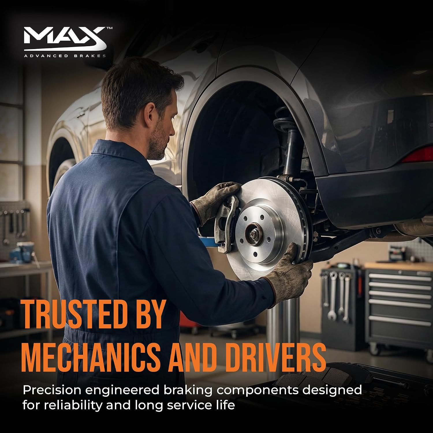 MAX Advanced Brakes - Front Brake Kit For 2014-2023 Jeep Cherokee (w/Dual Piston Front Caliper)| Carbon Ceramic Brake Pad and Rotor Kit| Daily Driving OE Replacement Brake Rotors
