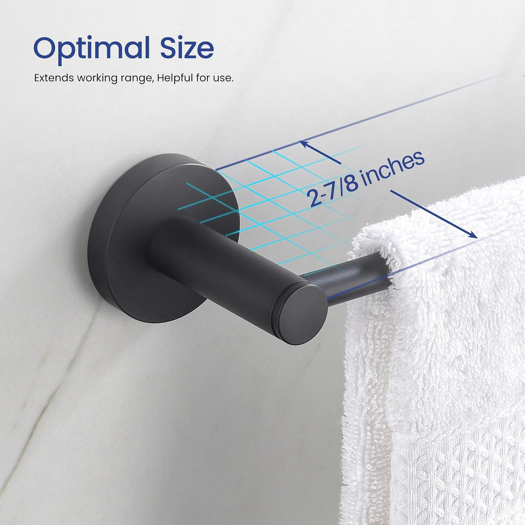 KIBI 5-Piece Bathroom Hardware Set – Wall Mounted Circular Bathroom Accessories Kit with 24 Inch Towel Bar, 10 Inch Towel Ring, Toilet Paper Holder & 2 Robe Hooks – Matte Black