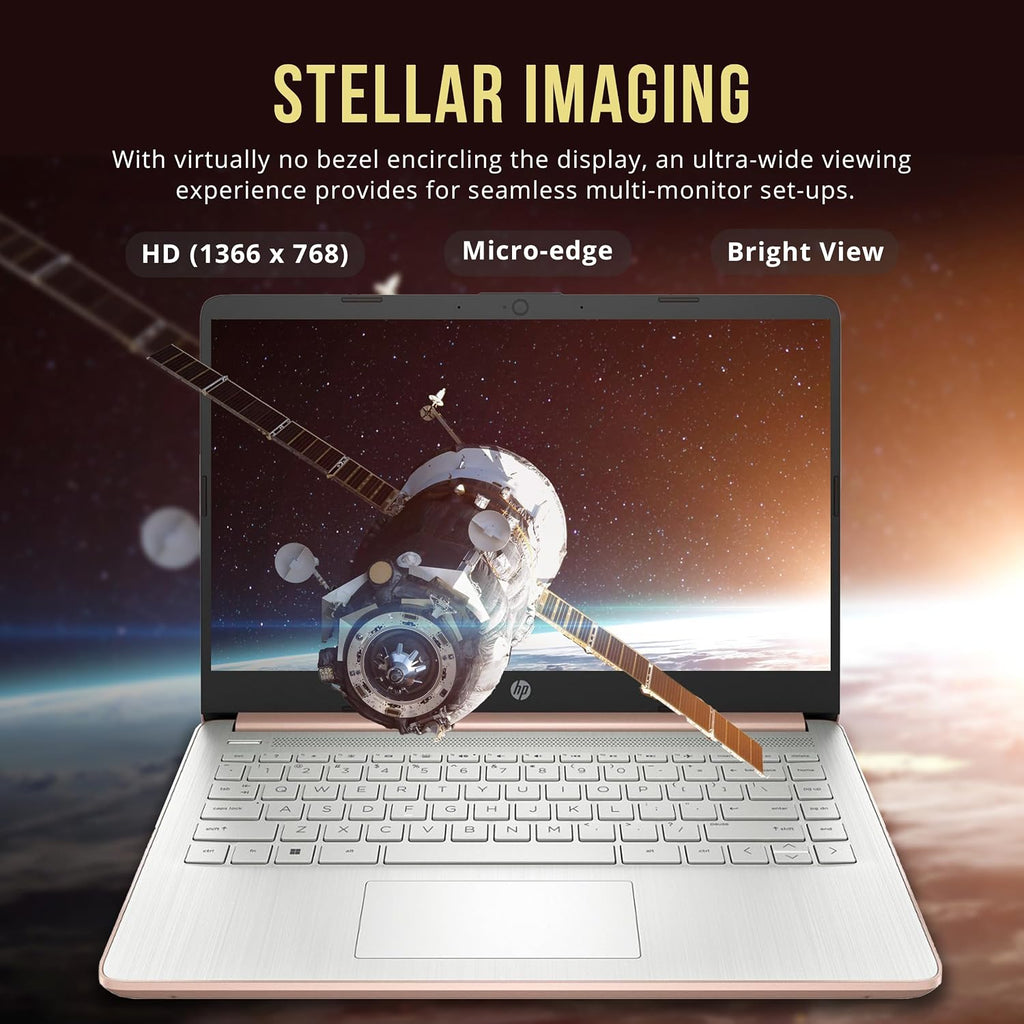 HP Stream 14' HD BrightView Laptop, Intel Processor N4120, 16GB RAM, 416GB Storage (128GB eMMC + 288GB Docking Station Set), Intel UHD Graphics, 720p Camera, Wi-Fi, 1 Year Office 365, Win 11 S, Gold