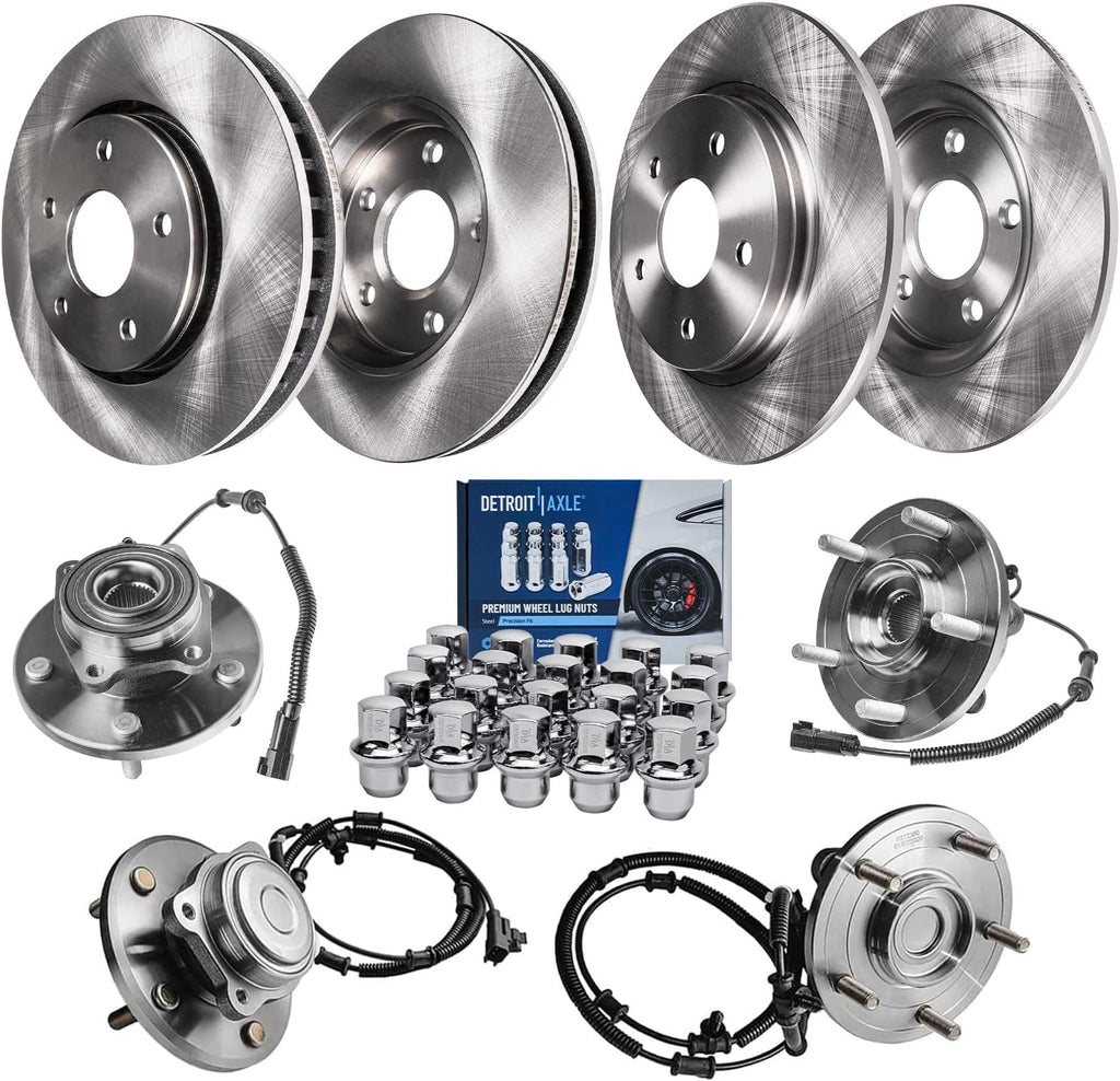 Detroit Axle - Brake Kit for Dodge Grand Caravan Chrysler Town & Country Routan Brake Rotors Wheel Hubs 20pc Wheel Lug Nuts Replacement : 11.89' inch Front and 12' inch Rear Rotor