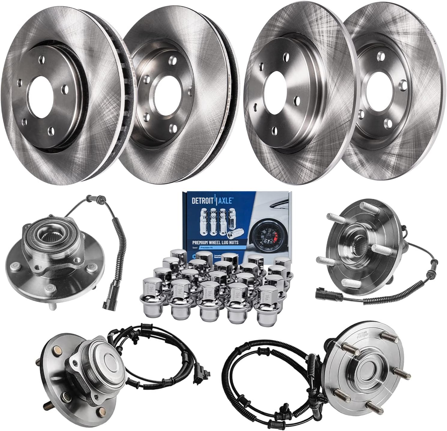 Detroit Axle - Brake Kit for Dodge Grand Caravan Chrysler Town & Country Routan Brake Rotors Wheel Hubs 20pc Wheel Lug Nuts Replacement : 11.89' inch Front and 12' inch Rear Rotor