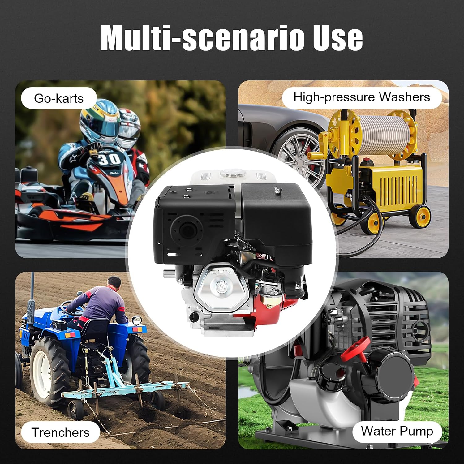 420CC 15Hp Gas Engine, 4-Stroke Horizontal Shaft Gas Powered Engine Gas Lawn Mower Industrial Grade Replacement Gas Motor W/Single Cylinder System for Go-Karts Compressors Lawn Mowers Water Pumps