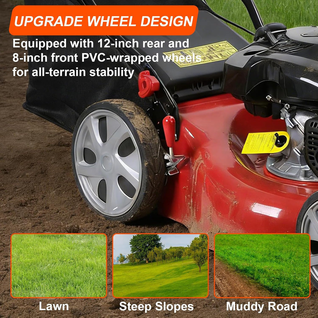 3 in 1 Gas Lawn Mower 141cc - Self Propelled Lawnmower & Walk-Behind Gas Push Mower Dual Option, with 50l Grass Bag Big Wheels, Lawn Mower Gas, Gas Mower for All Season Landscaping (Upgraded 01)
