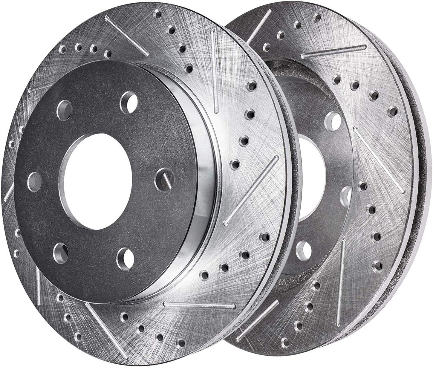 Detroit Axle - 4WD Front Brake Kit for Ford F-150 Lincoln Mark LT [6 Lug] Drilled & Slotted Brake Rotors Ceramic Brakes Pads 12pc Wheel Lug Nuts 2004 2005 2006 2007 2008 Replacement