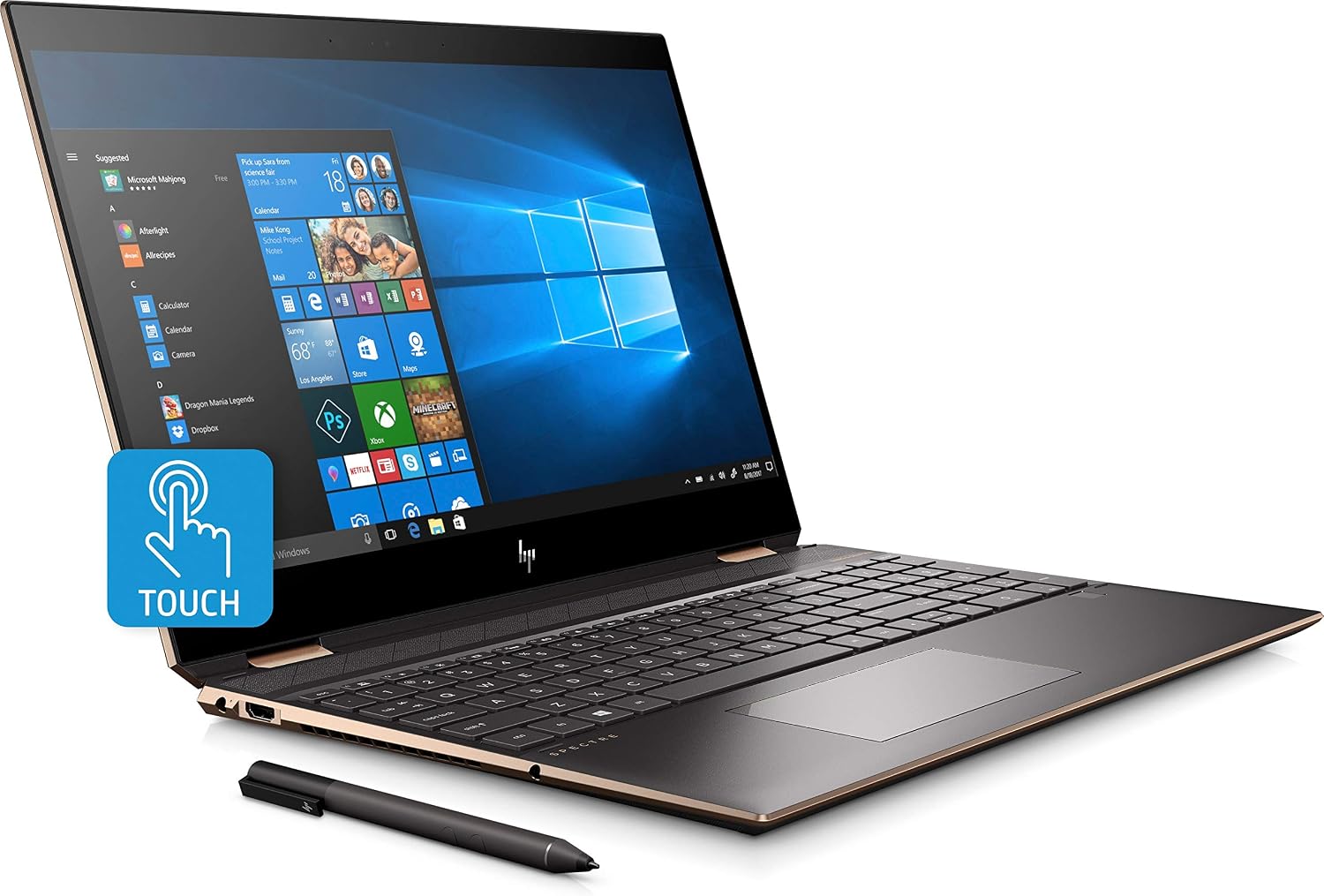 HP Spectre x360 2-in-1 Laptop, 15.6' 4K UHD Touchscreen, Intel Core i7-8565U Processor up to 4.6GHz, 16GB RAM. 256GB SSD, Backlit Keyboard, Wireless-AC, Windows 10 Home (15.6 Inch, Dark Ash Silver)