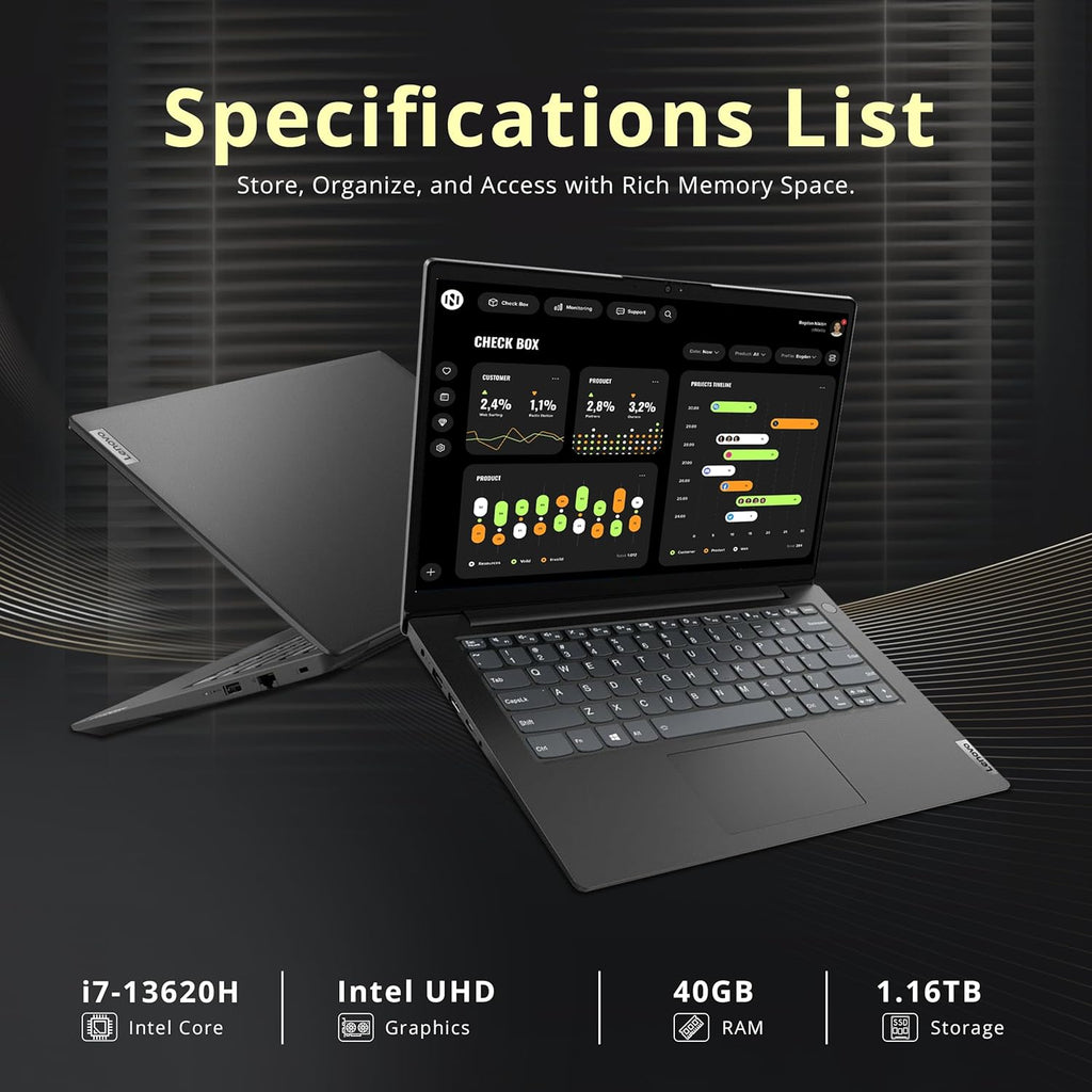 Lenovo V14 14' FHD Business Laptop, Intel i7-13620H, 40GB DDR4 RAM, 1.16TB Storage(1TB SSD+160GB Docking Station Set), Intel UHD Graphics, Wi-Fi 6, Webcam, Win 11 Pro, Black