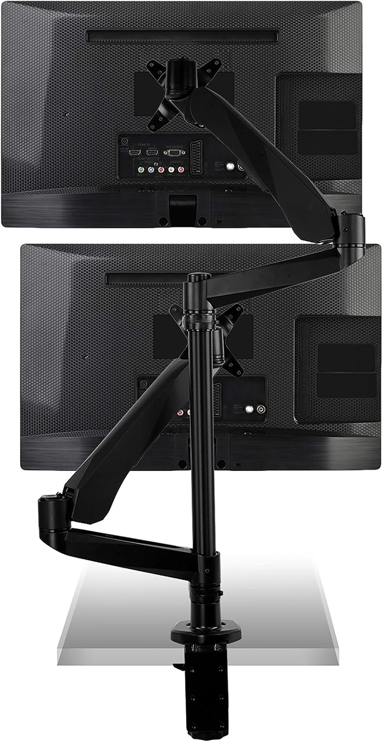 Mount-It! Premium Modular Dual Monitor Desk Mount Arms Stand | Double Gas Spring Arms Fits 19 21.5 24 27 32 Inch Computer Screens with 75 100 VESA Patterns | C-Clamp and Grommet Bases | Black
