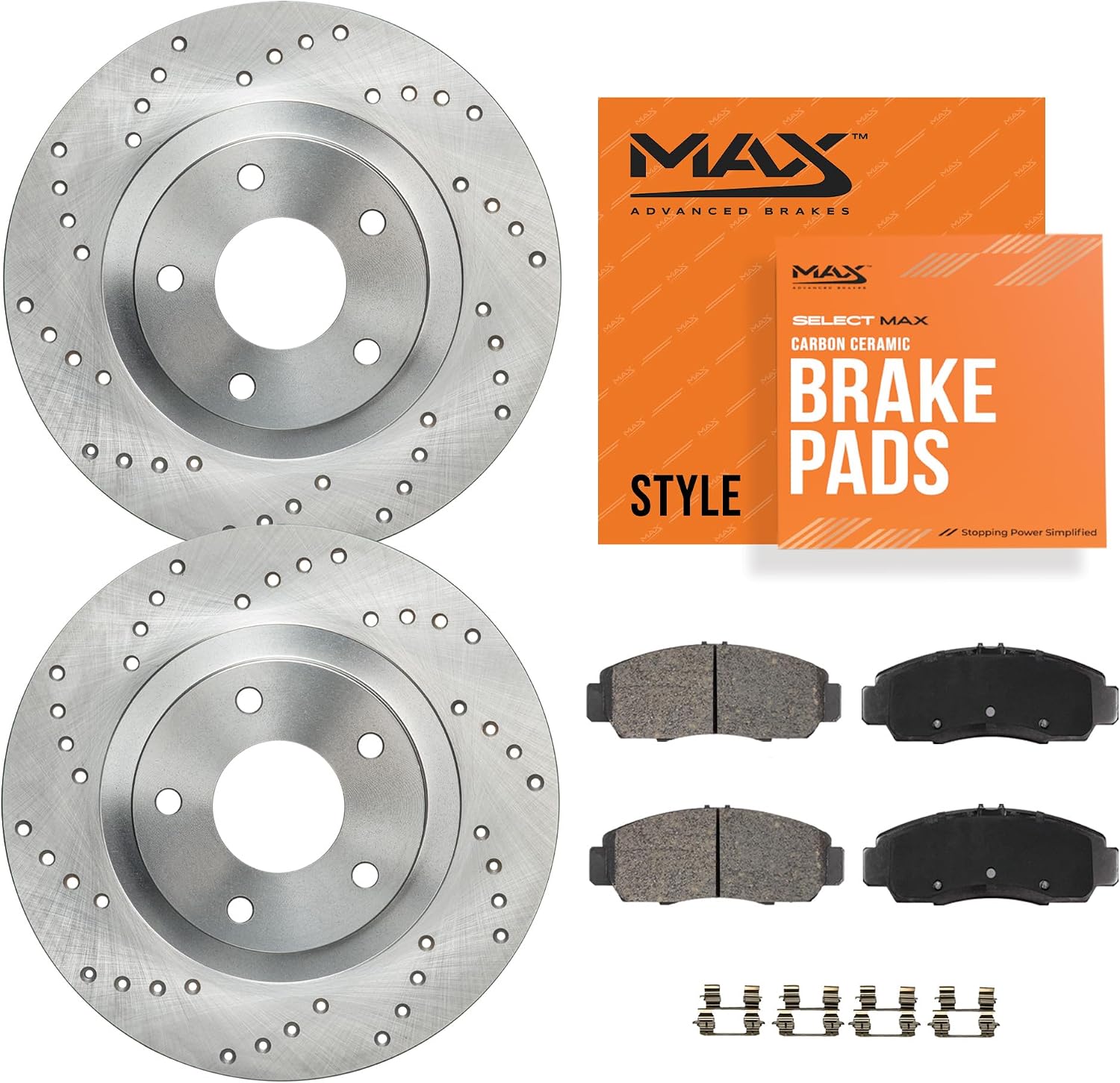 Max Advanced Brakes Front Brake Kit Compatible With 2002-2014 2015 2016 Subaru Impreza Legacy L w/10.91' Front Rotor Replacement Cross Drilled Disc Brake Rotors and Ceramic Brake Pads