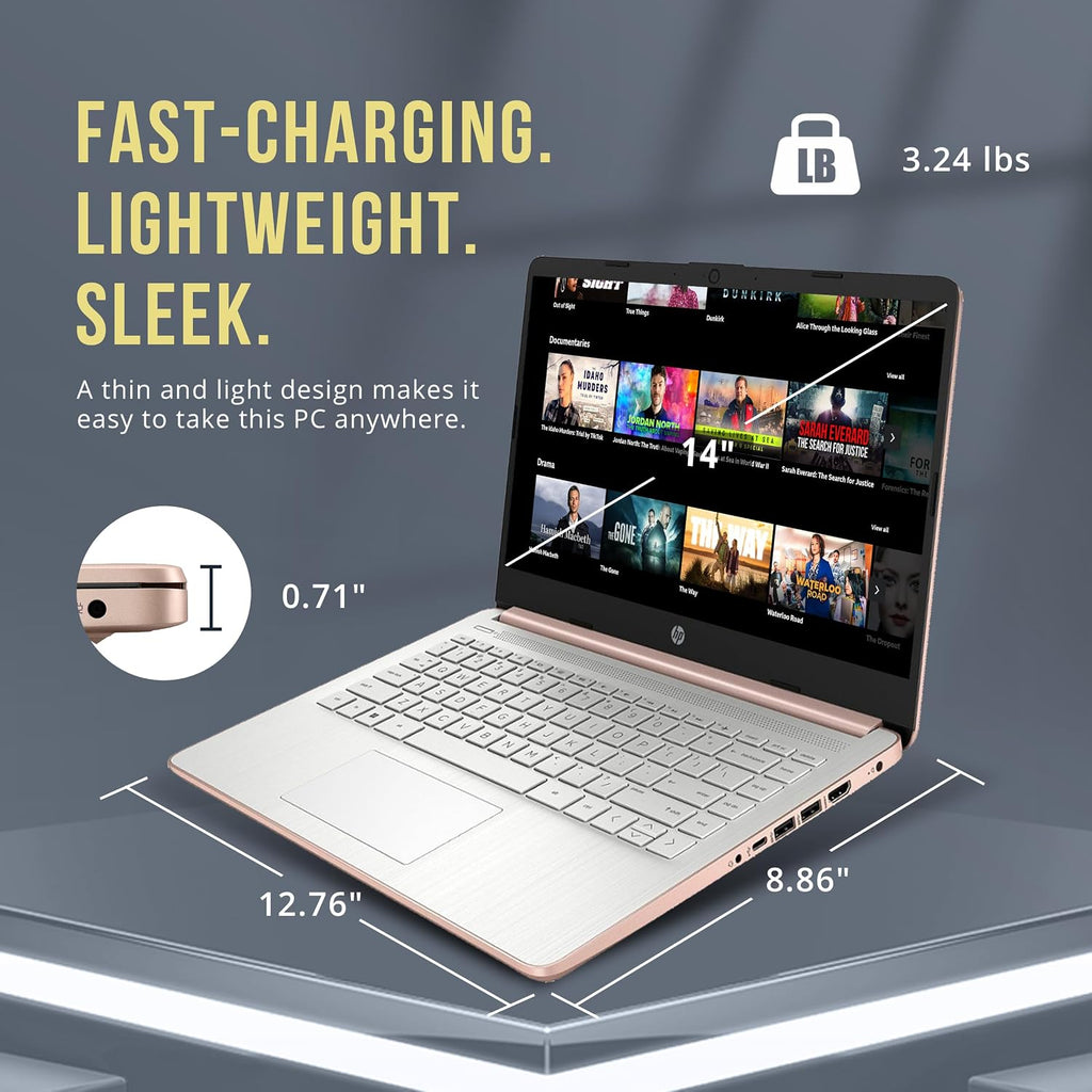 HP Stream 14' HD BrightView Laptop, Intel Celeron N4120, 16GB RAM, 256GB Storage (128GB eMMC + 128GB USB Card), Intel UHD Graphics, HD Camera, Fast Charge, 1 Year Office 365, Win 11 S, Gold