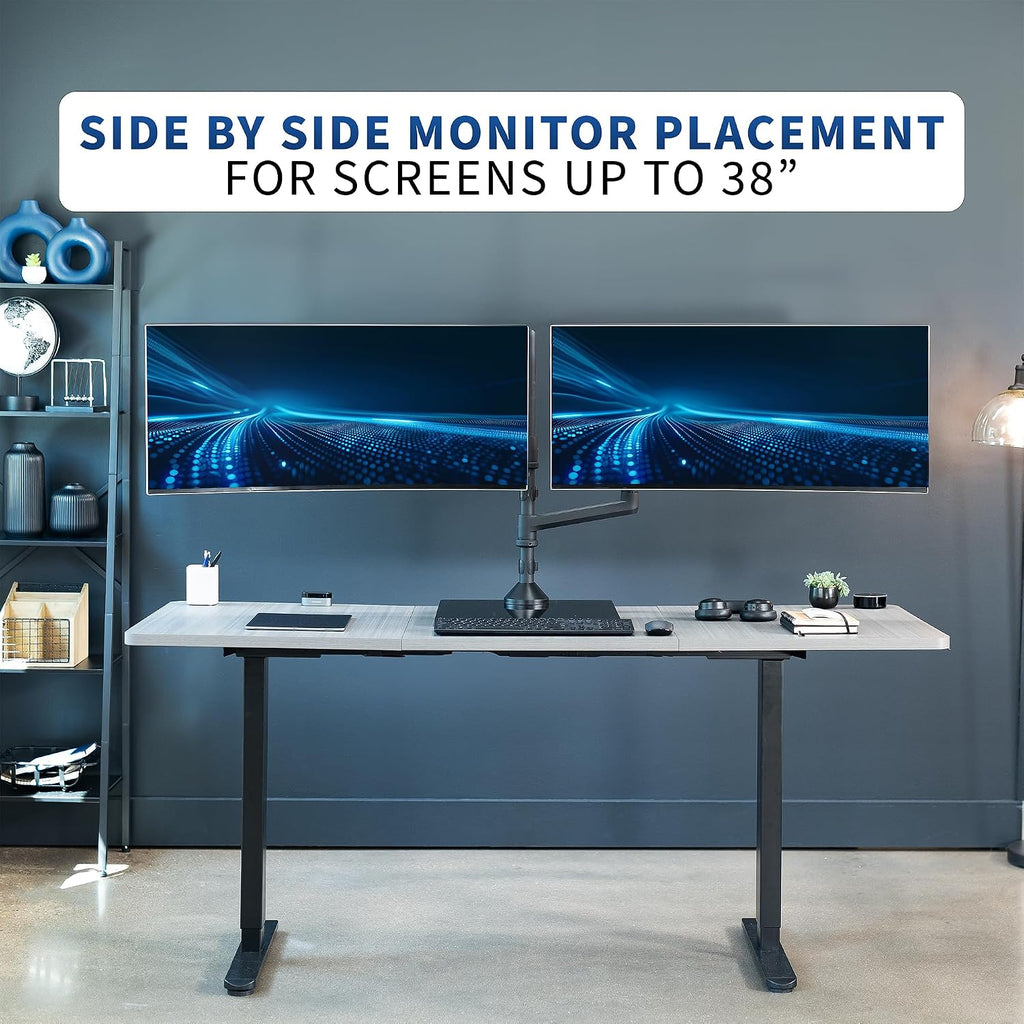 VIVO Pneumatic Arm Dual Ultrawide Monitor Desk Stand for Up to 49 inch Screens with Tempered Glass Base, Holds 2 Ultra Wides Up to 30.8 lbs, Black, STAND-V249FG