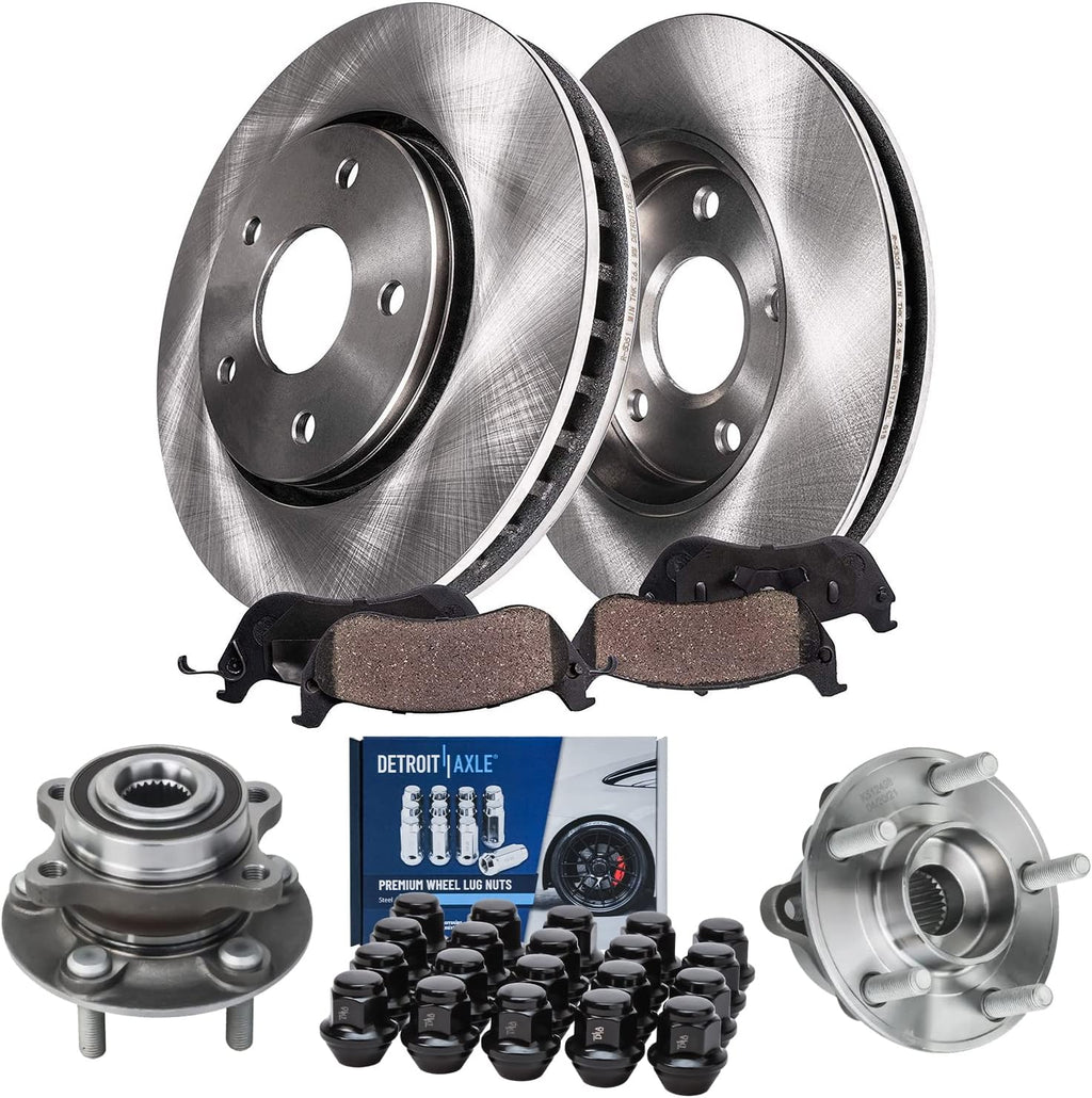 Detroit Axle - Front Disc Rotors Brake Pads Wheel Hubs Bearings w/20pc Wheel Lug Nuts Replacement for Ford Fusion Lincoln MKZ - 26pc Set