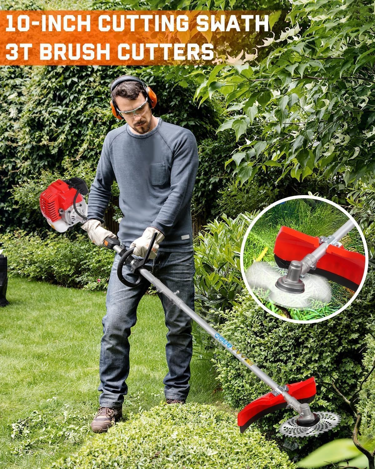 52cc Grass Trimmers 2-Cycle Gas Trimmer 5-in-1 Multifunctional Trimming Tool, Hedge Trimmer, Gas Powered Weed Eater, String Trimmers, Brush Cutter, Edger, Pole Saw Chainsaw Pruner with Extension Pole
