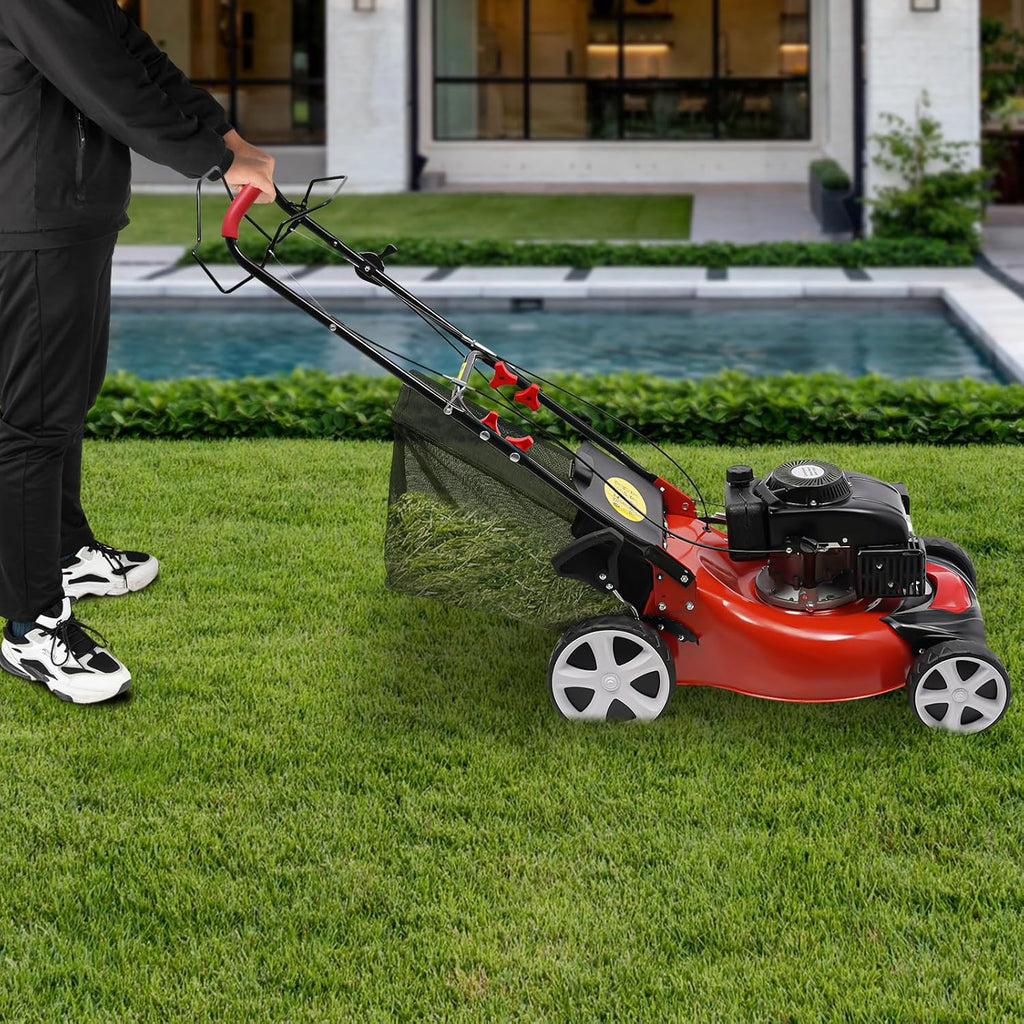 20-Inches Lawn Mower, 173CC 4-Stroke Lawnmower 3-in-1 Walk-Behind Push Lawn Mower, Gas Powered Lawn Mower Self Propelled 8 Adjustable Heights for All Lawn Planting Weeding
