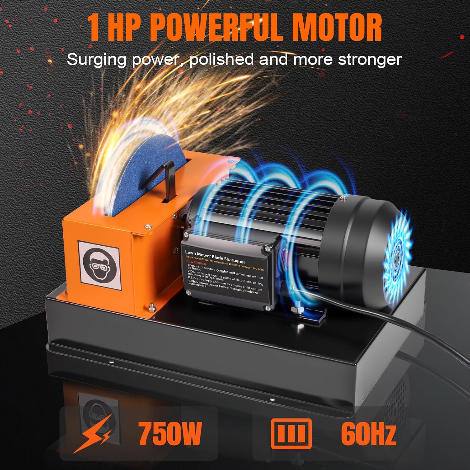 Lawn Mower Blade Sharpener – 1HP 750W Lawnmower Bench Grinder with 9-inch Ceramic Wheel for High/Low Lift, Flat & Gator Blades