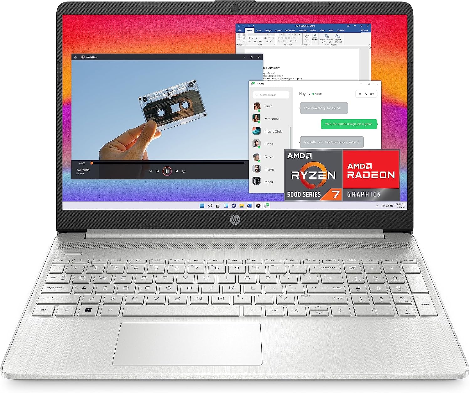 HP 15.6-inch Laptop, AMD Ryzen 7 5700U, 8 GB RAM, 256 GB SSD, HD Micro-Edge Display, Windows 11 Home, Thin & Portable, Long-Lasting Battery, Full-Size Keyboard, Wi-Fi 6 & Bluetooth (15-ef2025nr, 2022)