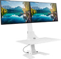 Mount-It! Electric Standing Desk Converter, Motorized Sit Stand Desk Riser with Dual Monitor Mounts, Adjustable Height Ergonomic Workstation with 28' Wide Platform and Tablet/Phone Slot, White
