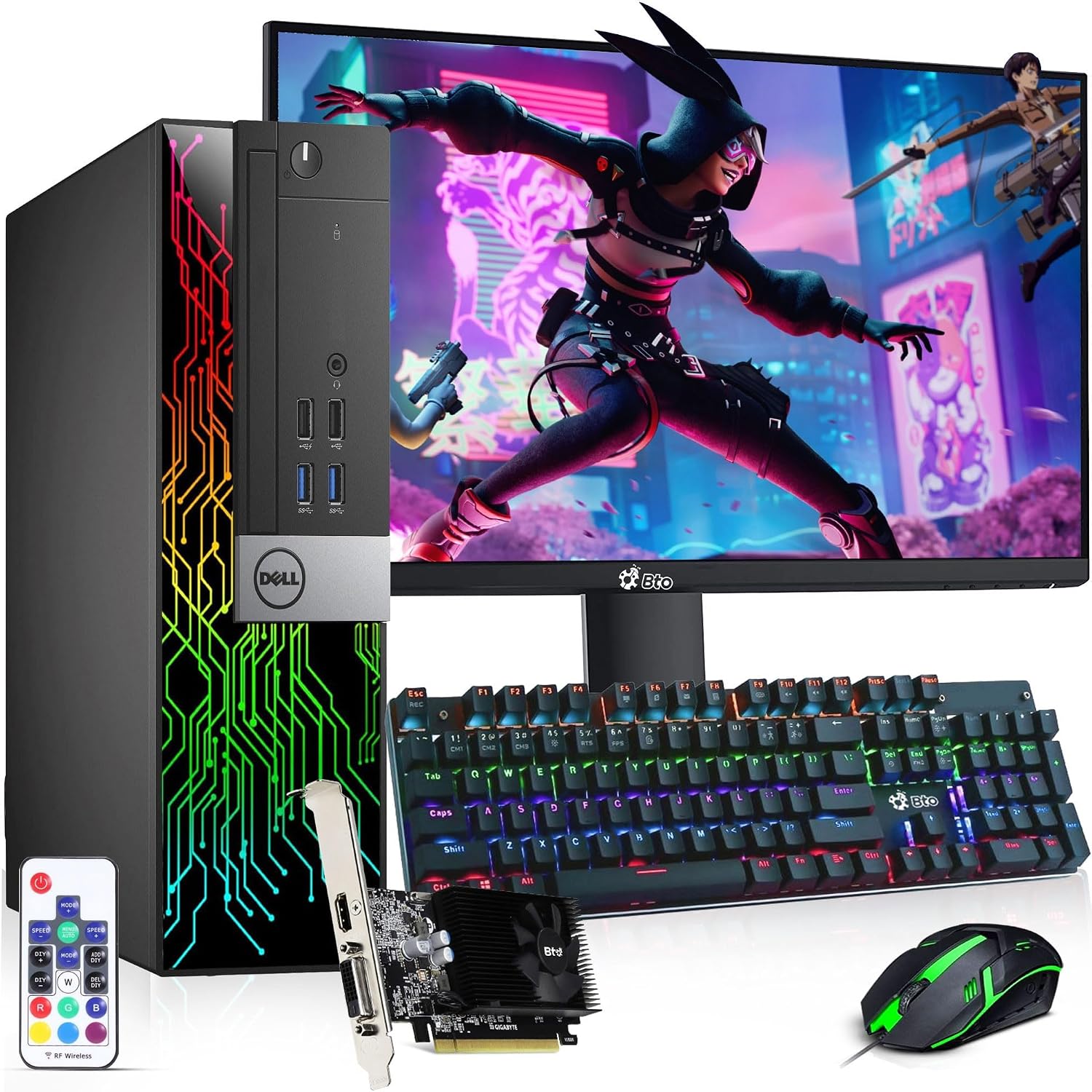 Dell Gaming Desktop Computer - Intel Core i7-6th Gen - 16GB DDR4 RAM - 512GB SSD - 24' Monitor - GeForce GTX 1050 Ti - RGB PC - RGB Keyboard & Mouse - WiFi - Windows 11 Pro (Renewed)