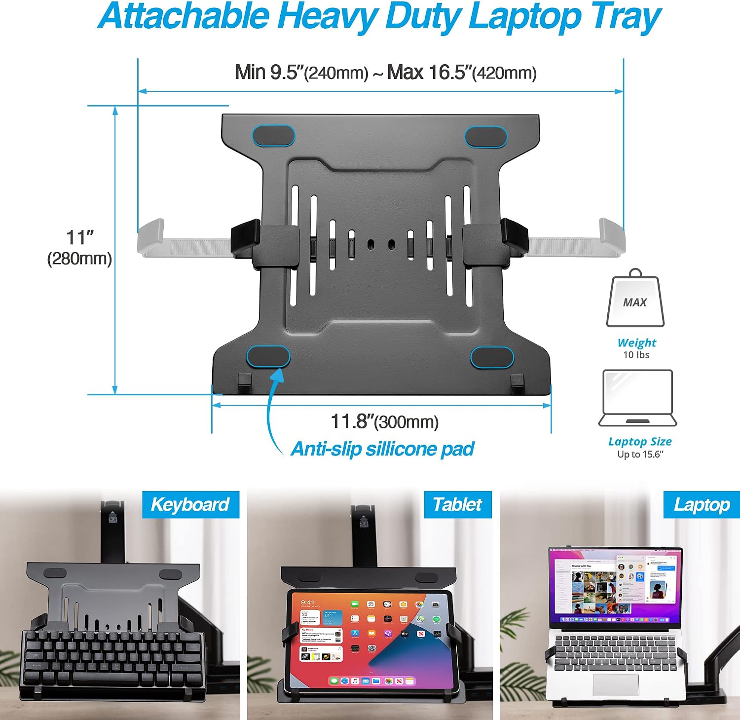 AVLT Dual 17'-43' Monitor Arm Desk Mount with 15' Laptop Tray and USB-C&A Docking Station 5Gbps, HDMI 4K60Hz, Ethernet, 100W PD, Fits Two Flat/Curved Monitor - Black
