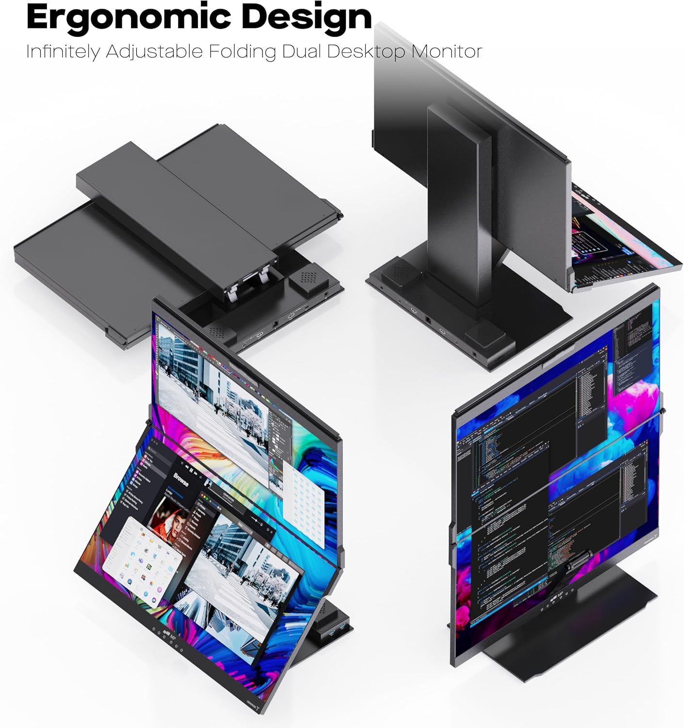 Mobile Pixels 2026 Geminos-T Dual 24' Stacked Computer Monitors with 1080P Webcam and Speakers, Vertical Desktop Monitor, Plug and Play, HDMI/USB-A/USB-C (Touchscreen)
