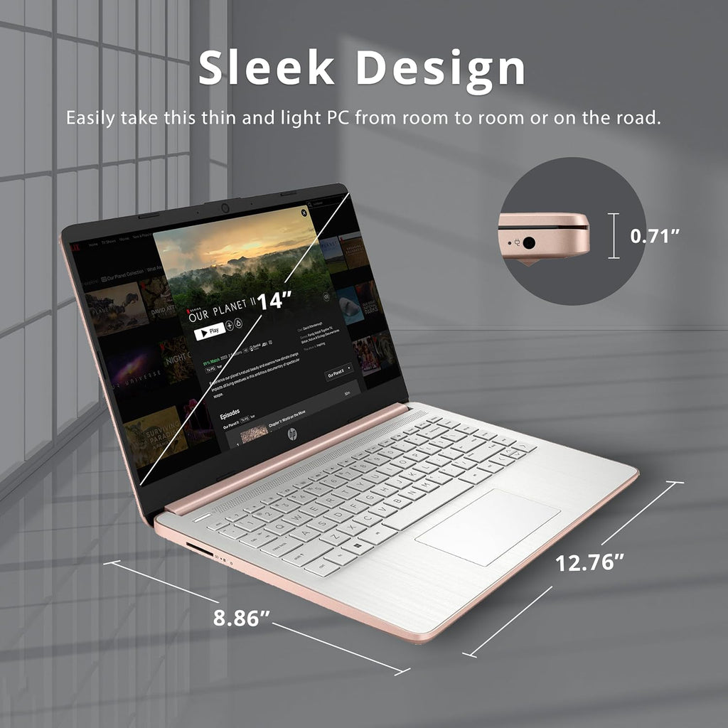 HP Stream 14' HD Business Laptop, Intel Celeron N4120, 4GB RAM, 1TB Storage (64GB eMMC + 1TB Docking Station Set), Intel UHD Graphics, 720p Camera, Wi-Fi, 1 Year Office 365, Win 11 Home, Rose Gold