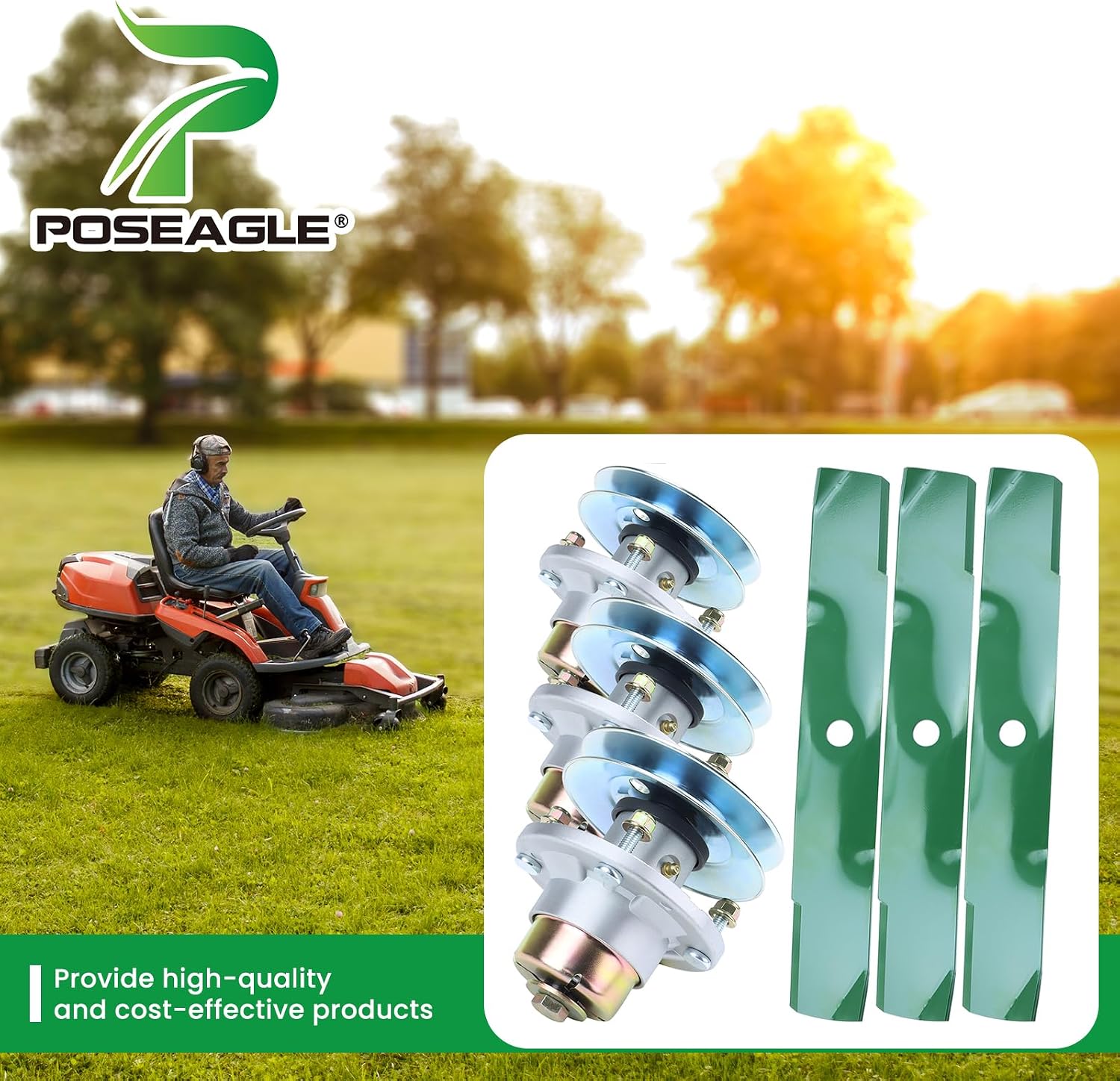 Deck Rebuild Kit for John Deere Z355E X350 X380 X580 X390 X570 X590 X370 X354 X584 X384 Includes 3 Pack AM144608 Spindle Assembly with UC20697 Spindle Pulley UC22009 Blade