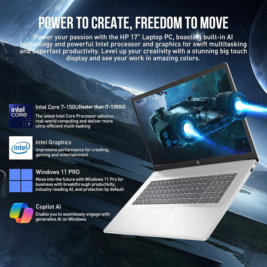 HP 17 Touchscreen Laptop Computer, 17.3' HD+ Touch Screen Business Laptop, Intel Core 7 (Faster Than i7-1355U), 40GB RAM 2TB SSD+512GB Docking Set, Windows 11 Pro, Backlit Keyboard, 10-Key Number Pad