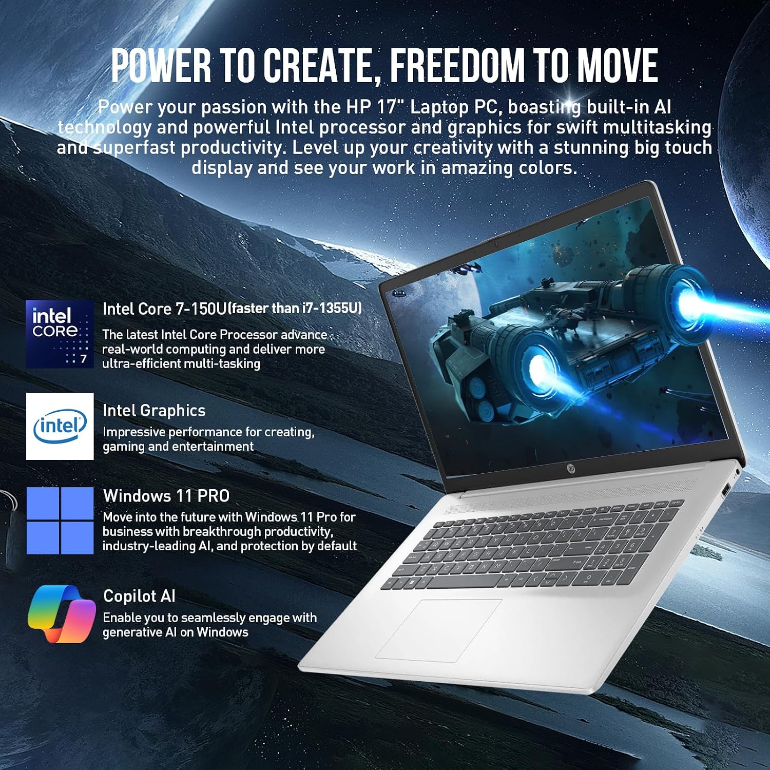 HP 17 Touchscreen Laptop Computer, 17.3' HD+ Touch Screen Business Laptop, Intel Core 7 (Faster Than i7-1355U), 40GB RAM 2TB SSD+512GB Docking Set, Windows 11 Pro, Backlit Keyboard, 10-Key Number Pad