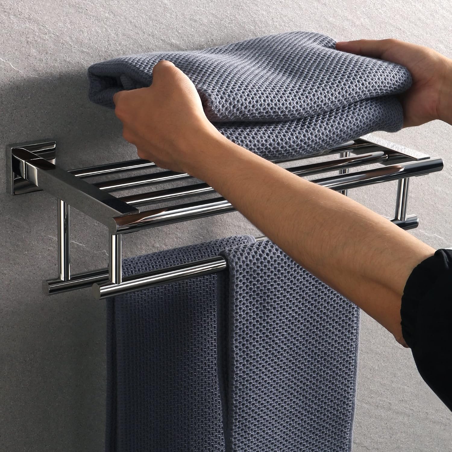 Towel Rack Double Towel Holder with 2 Bars Bathroom Shelf, Brushed 304 Stainless Steel Bathroom Towel Rack, Wall Mounted Hanger Storage Towel Shelf